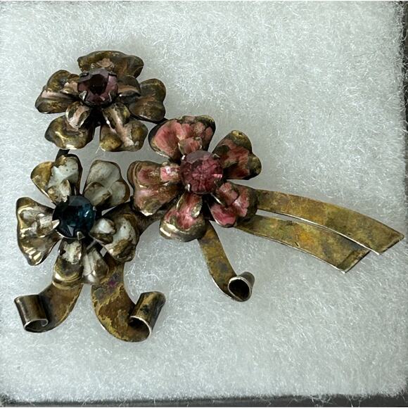 Beautiful Vintage Sterling & Enamel Brooch By Coro - Picture 1 of 3